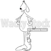 Clipart Graphic of a Cartoon Black and White Lineart Dog Standing Upright with a Prosthetic Spring Leg - Royalty Free Vector Illustration © djart #1451482