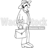Clipart of a Cartoon Black and White Lineart Hispanic Sales Man Carrying a Case - Royalty Free Vector Illustration © djart #1454116