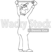 Clipart Graphic of a Cartoon Black and White Lineart Male Worker Using a Tape Measure - Royalty Free Vector Illustration © djart #1454433