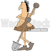 Clipart Graphic of a Cartoon Caveman Worker Leaning on a Shovel - Royalty Free Vector Illustration © djart #1454527