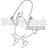 Clipart of a Cartoon Black and White Chubby Devil Using a Jump Rope - Royalty Free Vector Illustration © djart #1455539