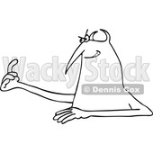 Clipart of a Cartoon Black and White Chubby Devil Emerging from a Hole and Beckoning - Royalty Free Vector Illustration © djart #1455540