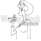 Clipart of a Cartoon Black and White Lineart Woman Smoking a Cigarette - Royalty Free Vector Illustration © djart #1455658
