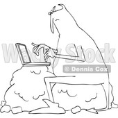 Clipart of a Chubby Devil Sitting on a Boulder and Using a Laptop Computer - Royalty Free Vector Illustration © djart #1458160
