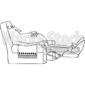 Clipart of a Black and White Chubby Devil Sleeping in a Recliner Chair - Royalty Free Vector Illustration © djart #1460157