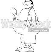 Clipart of a Black and White Fat Man Eating Ice Cream - Royalty Free Vector Illustration © djart #1460159