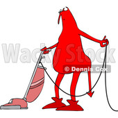 Clipart of a Cartoon Chubby Red Devil Vacuuming - Royalty Free Vector Illustration © djart #1460989