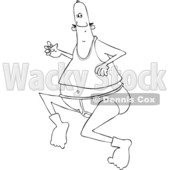 Clipart of a Cartoon Black and White Chubby Man Running in His Underwear - Royalty Free Vector Illustration © djart #1460992