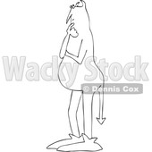 Clipart of a Black and White Chubby Devil Standing and Thinking - Royalty Free Vector Illustration © djart #1460995