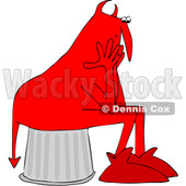 Clipart of a Chubby Red Devil Sitting and Worrying - Royalty Free Vector Illustration © djart #1461000