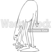 Clipart of a Chubby Devil Bending over and Touching His Toes, Black and White - Royalty Free Vector Illustration © djart #1461655