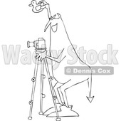 Clipart of a Chubby Devil Photographer Holding a Rubber Duck and Using a Camera on a Tripod, Black and White - Royalty Free Vector Illustration © djart #1461657