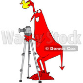 Clipart of a Chubby Red Devil Photographer Holding a Rubber Duck and Using a Camera on a Tripod - Royalty Free Vector Illustration © djart #1461662