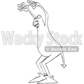 Clipart of a Chubby Black and White Devil in a Scary Pose - Royalty Free Vector Illustration © djart #1462468