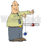 Focused Businessman In A Green Shirt, Blue Tie And Blue Pants, Trying To Use Two Yo-Yos At The Same Time Clipart Graphic © djart #15131