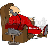 Clipart of a Cartoon Chubby White Man in Pajamas, Sitting in a Chair and Talking on the Phone - Royalty Free Vector Illustration © djart #1514034