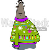 Clipart of a Cartoon Black Man in an Ugly Christmas Sweater - Royalty Free Vector Illustration © djart #1514848