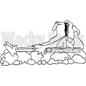Clipart of a Cartoon Black and White Caveman Resting on a Boulder Recliner - Royalty Free Vector Illustration © djart #1514883