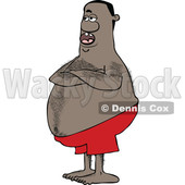 Clipart of a Hairy Chubby Black Man with Folded Arms, Standing in Swim Trunks - Royalty Free Vector Illustration © djart #1514887