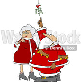 Clipart of a Cartoon Christmas Santa Claus and the Mrs Under the Mistletoe - Royalty Free Vector Illustration © djart #1516054