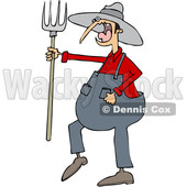 Clipart of a Cartoon Angry Yelling Male Farmer Holding a Pitchfork - Royalty Free Vector Illustration © djart #1522415