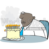 Clipart of a Cartoon Black Business Man Sitting in Front of His Birthday Cake with Many Lit Candles - Royalty Free Vector Illustration © djart #1528765