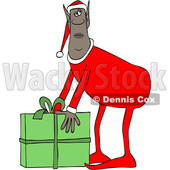 Clipart of a Black Male Christmas Elf Picking up a Gift - Royalty Free Vector Illustration © djart #1530661