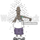 Clipart of a Cartoon Black Man Surrounded by Insects, Applying Bug Repellant Spray - Royalty Free Vector Illustration © djart #1530799