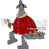 Clipart of a Chubby Black Man in a Winter Coat and Hat, Walking and Carrying Firewood and an Axe - Royalty Free Vector Illustration © djart #1531386