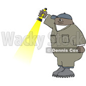 Clipart of a Cartoon Black Male Worker Shining a Flashlight - Royalty Free Vector Illustration © djart #1534860