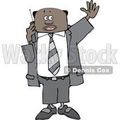 Clipart of a Black Business Man Waving and Talking on a Cell Phone - Royalty Free Vector Illustration © djart #1535124