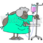Clipart of a Cartoon Hospitalized Woman Walking Around with an Intravenous Drip Line - Royalty Free Vector Illustration © djart #1535505