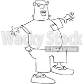 Clipart of a Lineart Man Walking in Booties - Royalty Free Vector Illustration © djart #1540335