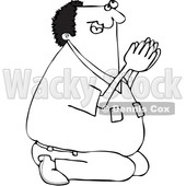 Clipart of a Lineart Black Man Kneeling and Praying - Royalty Free Vector Illustration © djart #1544736