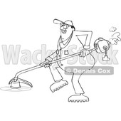 Clipart of a Cartoon Lineart Male Landscaper or Gardener Using a Weed Trimmer - Royalty Free Vector Illustration © djart #1551072