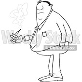Clipart of a Cartoon Lineart Chubby Black Business Man Smoking a Cigarette - Royalty Free Vector Illustration © djart #1551668