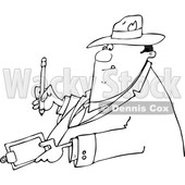 Clipart of a Cartoon Lineart Business Man Writing on a Clip Board - Royalty Free Vector Illustration © djart #1552117