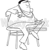 Clipart of a Cartoon Lineart Chubby Black Man Smoking and Sitting on a Stool - Royalty Free Vector Illustration © djart #1552560