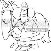 Clipart of a Lineart Black Cowboy Pouring a Cup of Coffee by a Horse - Royalty Free Vector Illustration © djart #1562917