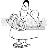 Clipart of a Lineart Black Male Angel Playing a Lyre - Royalty Free Vector Illustration © djart #1565707