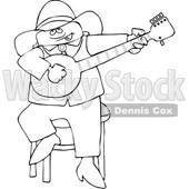 Clipart of a Cartoon Lineart Black Cowboy Playing a Banjo - Royalty Free Vector Illustration © djart #1567568