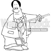 Clipart of a Lineart Black Business Man Taking a Measurement - Royalty Free Vector Illustration © djart #1567808