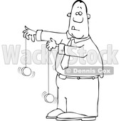 Clipart of a Cartoon Lineart Black Business Man Playing with Yoyos - Royalty Free Vector Illustration © djart #1568344