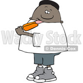 Clipart of a Cartoon Black Boy Eating an Orange Popsicle - Royalty Free Vector Illustration © djart #1568346