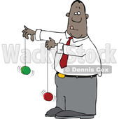Clipart of a Cartoon Black Business Man Playing with Yoyos - Royalty Free Vector Illustration © djart #1568350