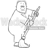 Clipart of a Cartoon Lineart Black Male Custodian Janitor Mopping - Royalty Free Vector Illustration © djart #1569823