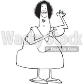 Clipart of a Cartoon Lineart Black Woman Pointing to Her Flabby Tricep - Royalty Free Vector Illustration © djart #1580063