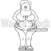 Clipart of a Cartoon Lineart Black Woman in a Bikini, Squeezing Her Belly Fat - Royalty Free Vector Illustration © djart #1583911