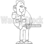 Clipart of a Cartoon Lineart Black Business Man Cupping His Ear to Listen - Royalty Free Vector Illustration © djart #1595488