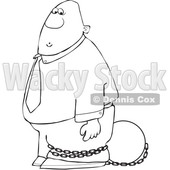 Clipart of a Cartoon Lineart Black Man Tied to a Ball and Chain - Royalty Free Vector Illustration © djart #1595580